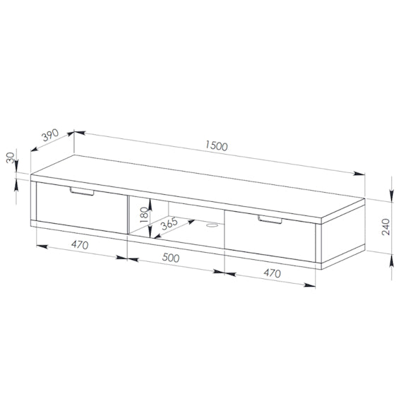 AIR AIR ENTERTAINMENT UNIT WALL MOUNT - 1500X390 - OAK/WHITE