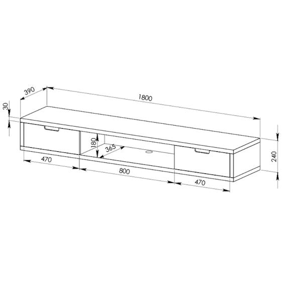 AIR AIR ENTERTAINMENT UNIT WALL MOUNT - 1800X390 - OAK/WHITE