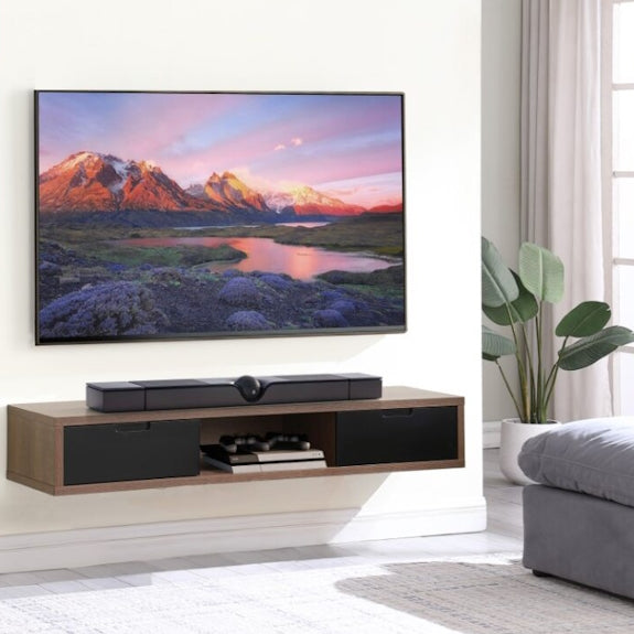 AIR AIR ENTERTAINMENT UNIT WALL MOUNT - 1500X390 - DARK OAK/BLK