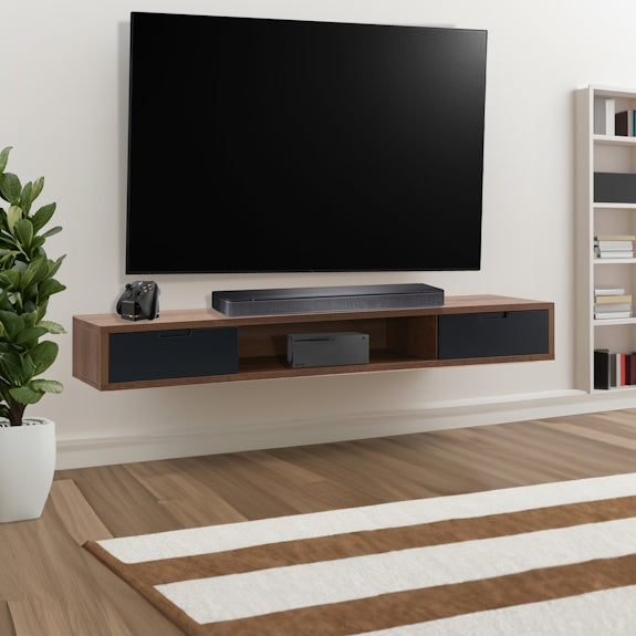AIR AIR ENTERTAINMENT UNIT WALL MOUNT - 2000X390 - DARK OAK/BLK