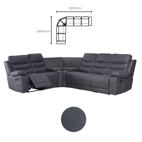 Brooklyn 5 Seater Recliner Home Theatre Fabric Lounge with Storage Consoles - Charcoal