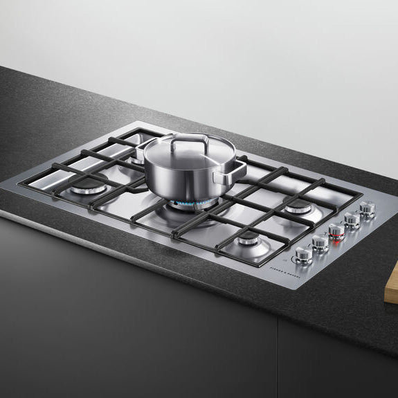 FISHERPAYKEL GAS COOKTOP BRUSHED STAINLESS STEEL 90CM