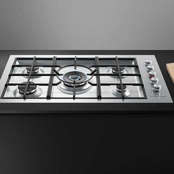 FISHERPAYKEL GAS COOKTOP BRUSHED STAINLESS STEEL 90CM