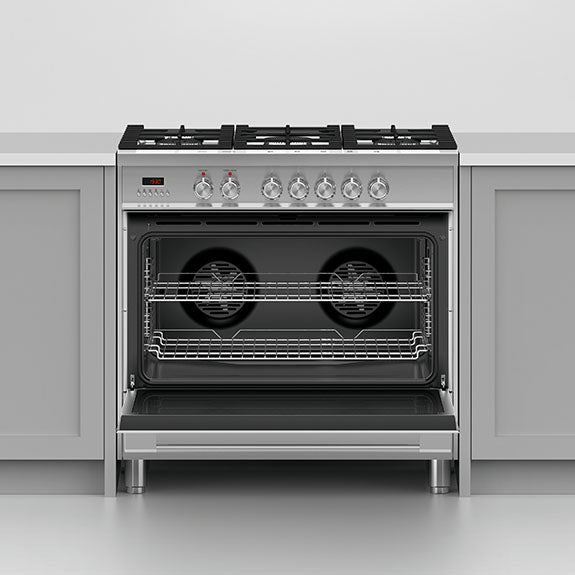 FISHERPAYKEL FREESTANDING DUAL FUEL COOKER STAINLESS STEELL 90CM