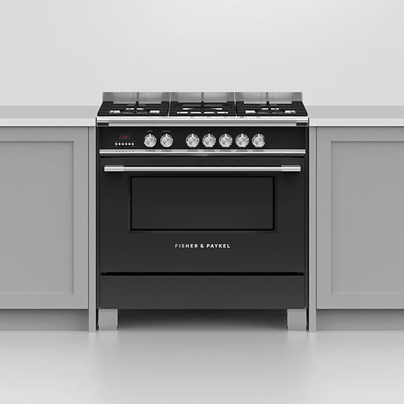 FISHERPAYKEL DUAL FUEL FREESTANDING COOKER BLACK 90CM