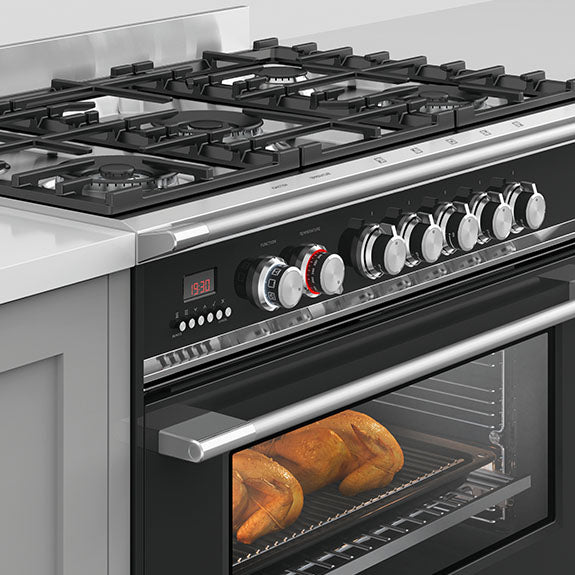 FISHERPAYKEL DUAL FUEL FREESTANDING COOKER BLACK 90CM