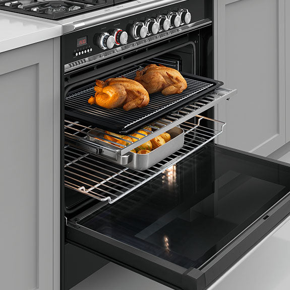 FISHERPAYKEL DUAL FUEL FREESTANDING COOKER BLACK 90CM