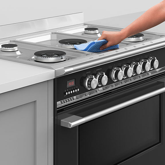 FISHERPAYKEL DUAL FUEL FREESTANDING COOKER BLACK 90CM