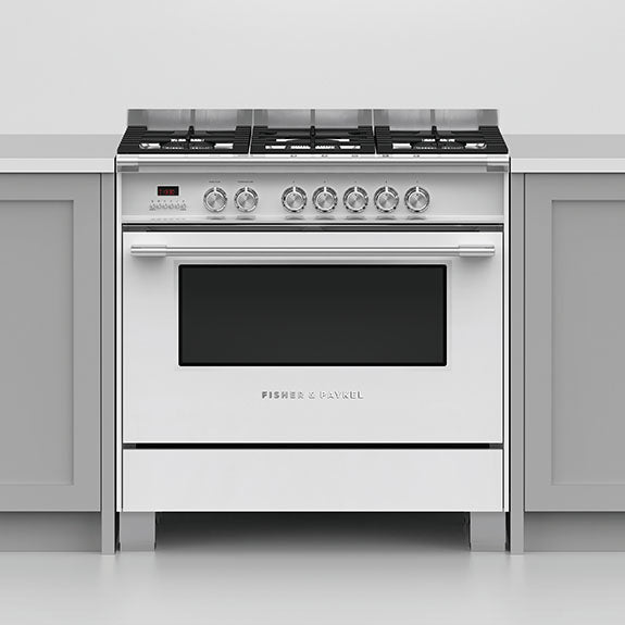 FISHERPAYKEL DUAL FUEL FREESTANDING COOKER WHITE 90CM