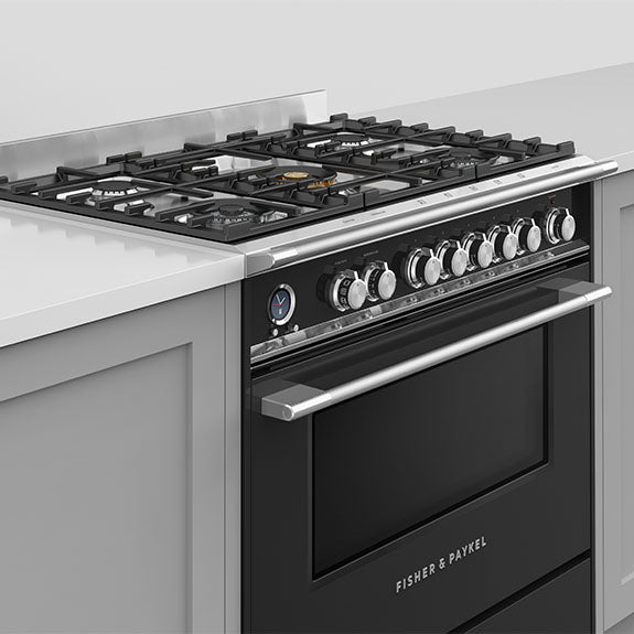 FISHERPAYKEL DUAL FUEL FREESTANDING COOKER BLACK 90CM