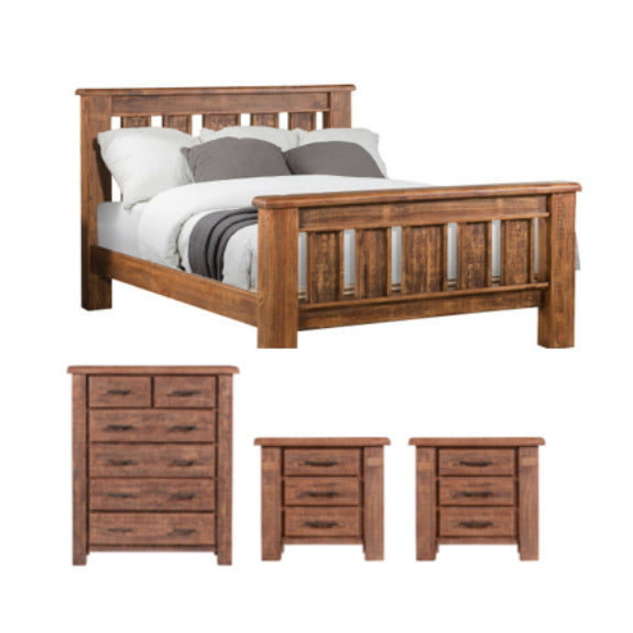 Flinders 4 Piece Queen Bedroom Suite with Tallboy - Jarrah