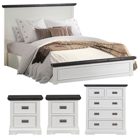 HAMPTON HAMPTON KING BEDROOM SUITE 4 PCE - WHITE/DARK TIMBER