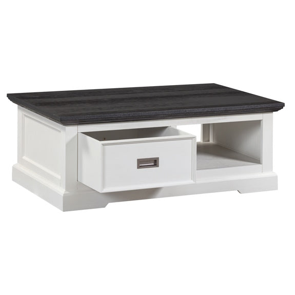 HAMPTON HAMPTON COFFEE TABLE - 1200X700 - WHITE/DARK TIMBER