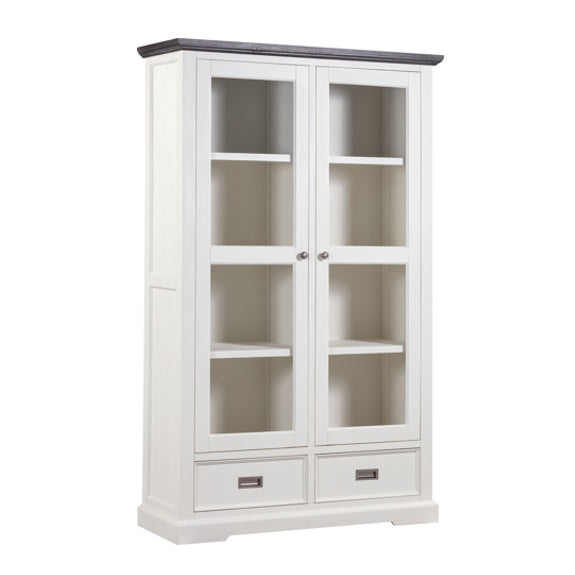 HAMPTON HAMPTON DISPLAY CABINET - 4 SHELF 2 DRAWER - WHITE/DARK TI