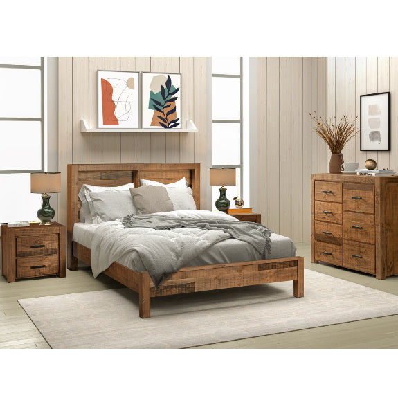 Hugo 4 Piece King Bedroom Suite with Tallboy - Stained Pine
