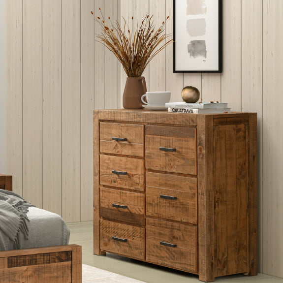 Hugo 4 Piece Queen Bedroom Suite with Tallboy - Stained Pine