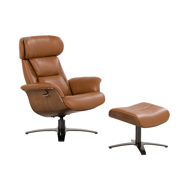 LOKI LOKI - TAN LEATHER - RECLINING ARMCHAIR AND FOOTSTOOL