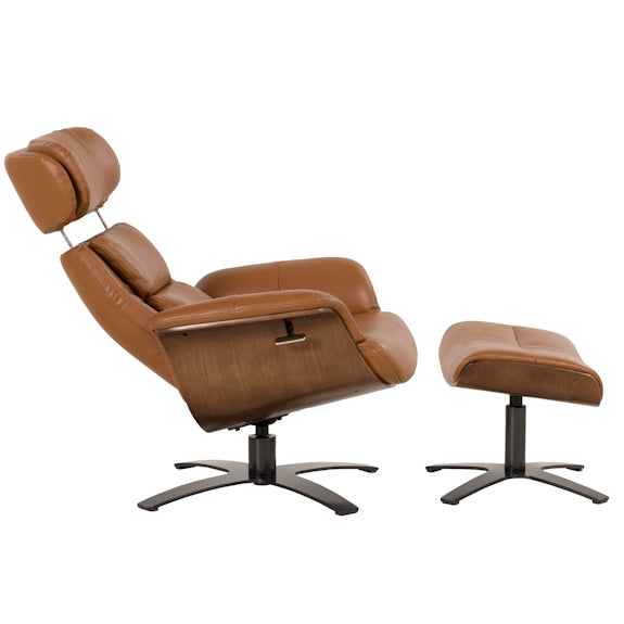 LOKI LOKI - TAN LEATHER - RECLINING ARMCHAIR AND FOOTSTOOL