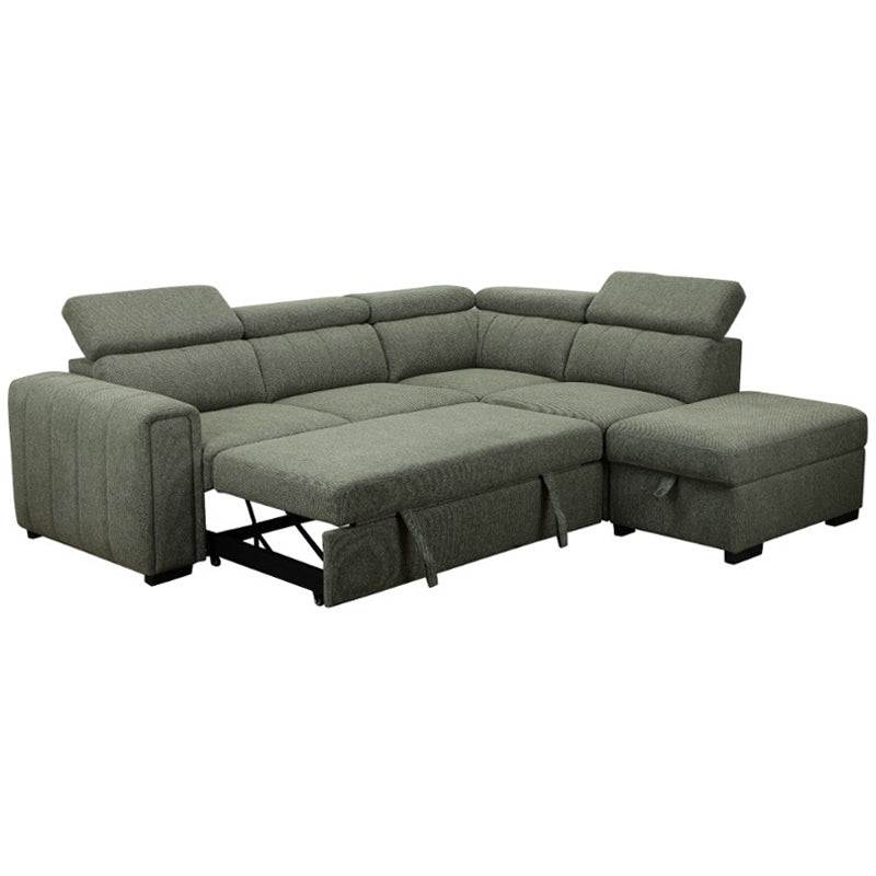 ODELIA ODELIA GREEN - FABRIC - CORNER SOFABED RHF STORAGE OTTOMAN
