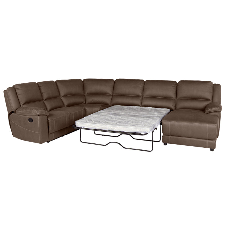 Oregon 6 Seater Corner Recliner Fabric Lounge with RHF Chaise and Foldout Sofa Bed - Graphite