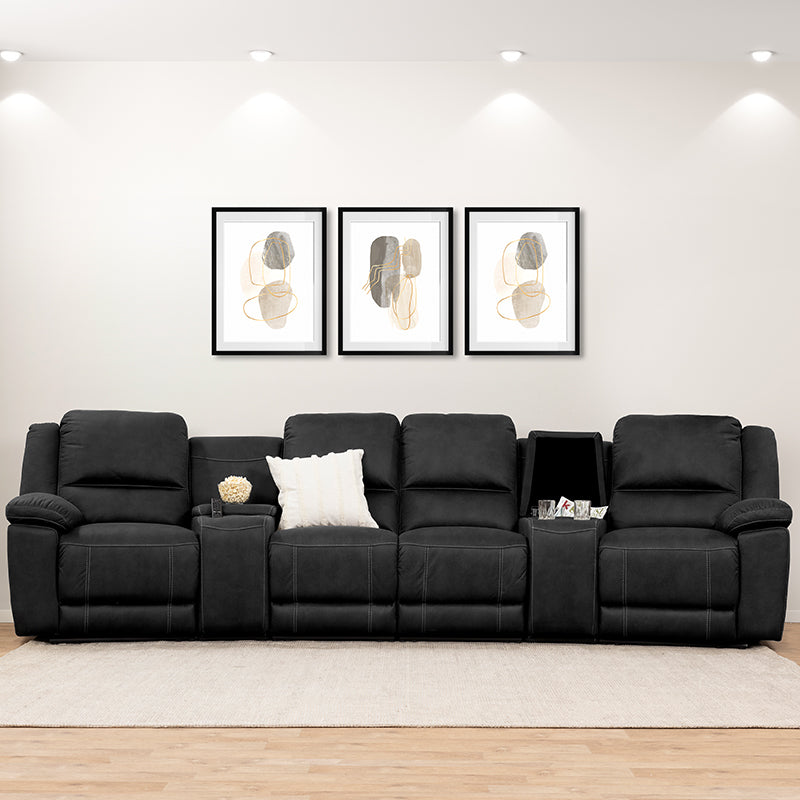 Oregon 4 Seater Recliner Home Theatre Fabric Lounge - Jet