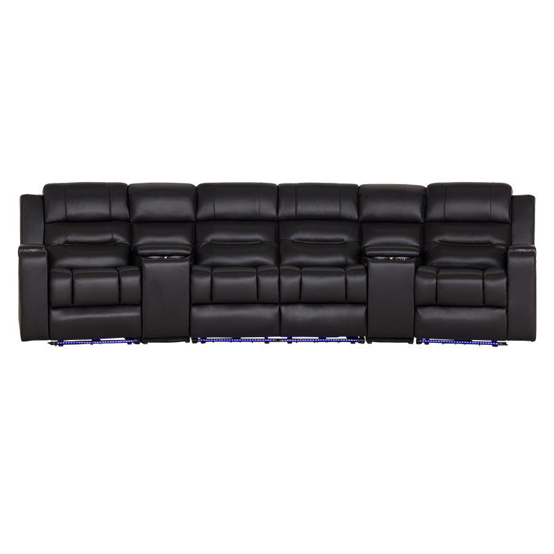 SPIELBERG SPIELBERG BLACK - LEATHER - 4 SEAT ELECTRIC THEATRE LOUNGE