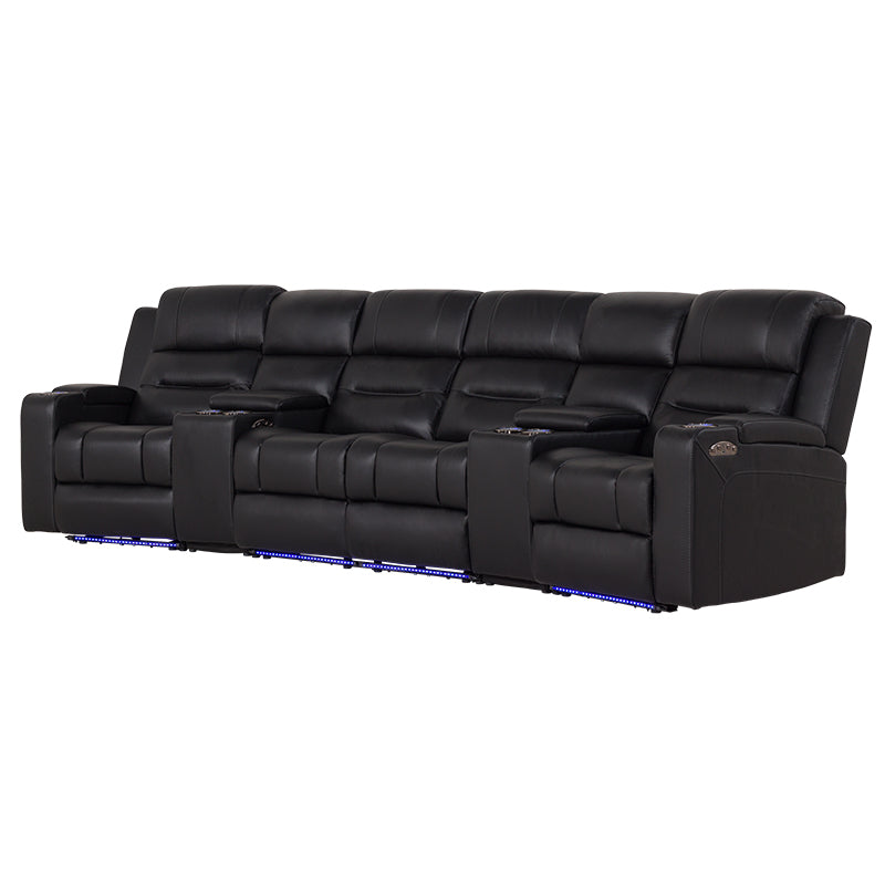 SPIELBERG SPIELBERG BLACK - LEATHER - 4 SEAT ELECTRIC THEATRE LOUNGE