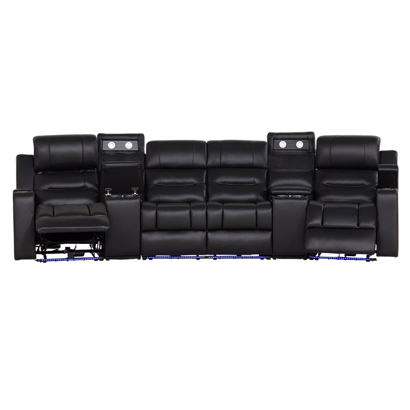 SPIELBERG SPIELBERG BLACK - LEATHER - 4 SEAT ELECTRIC THEATRE LOUNGE
