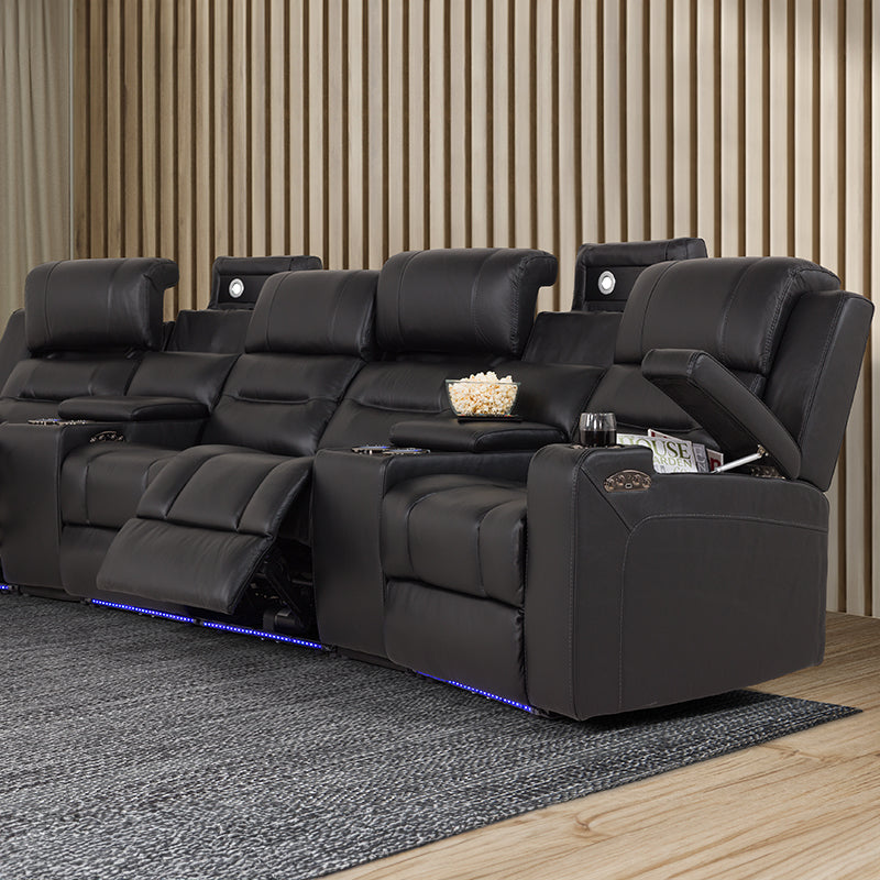 SPIELBERG SPIELBERG BLACK - LEATHER - 4 SEAT ELECTRIC THEATRE LOUNGE