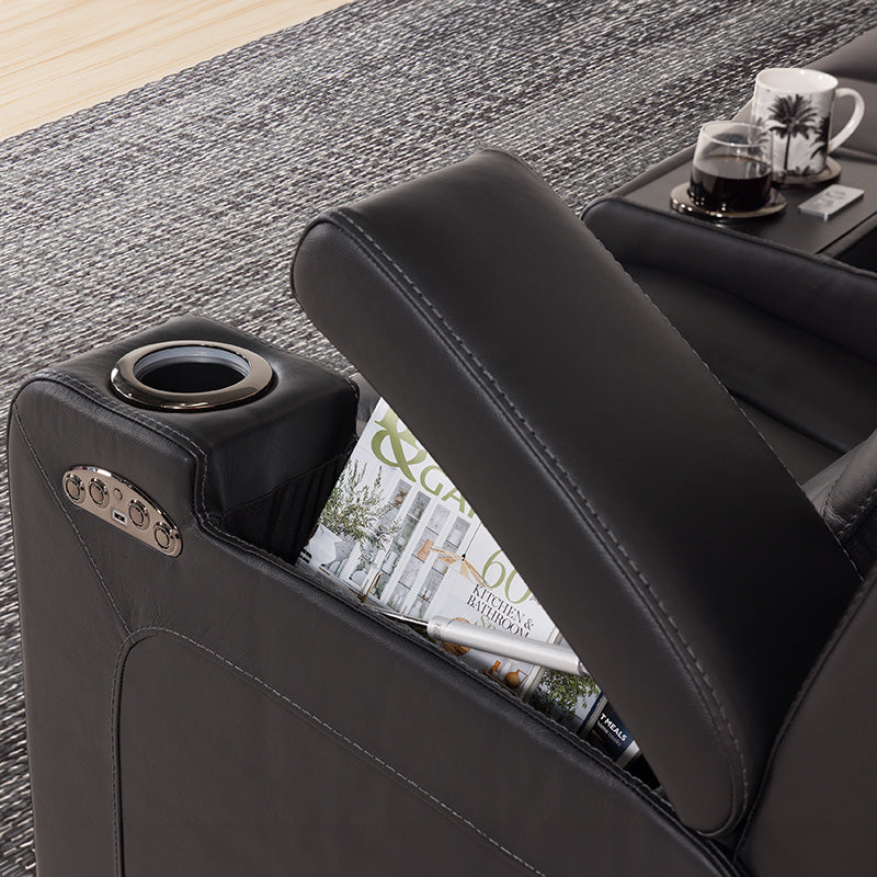 SPIELBERG SPIELBERG BLACK - LEATHER - 4 SEAT ELECTRIC THEATRE LOUNGE