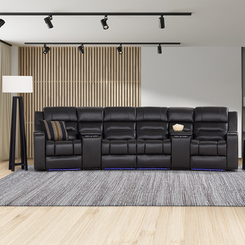 SPIELBERG SPIELBERG BLACK - LEATHER - 4 SEAT ELECTRIC THEATRE LOUNGE