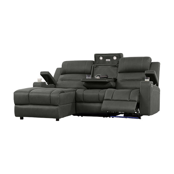 Spielberg 3 Seater Home Theatre Fabric Sofa with Electric Recliner and LHF Chaise - Ash