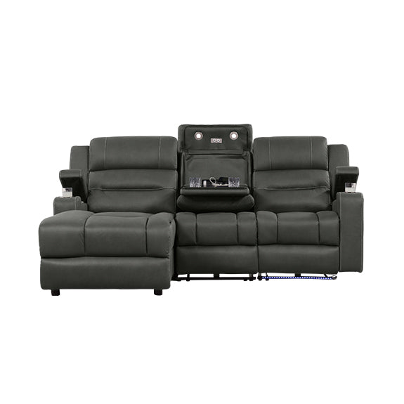 Spielberg 3 Seater Home Theatre Fabric Sofa with Electric Recliner and LHF Chaise - Ash