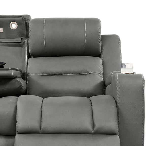 Spielberg 3 Seater Home Theatre Fabric Sofa with Electric Recliner and LHF Chaise - Ash