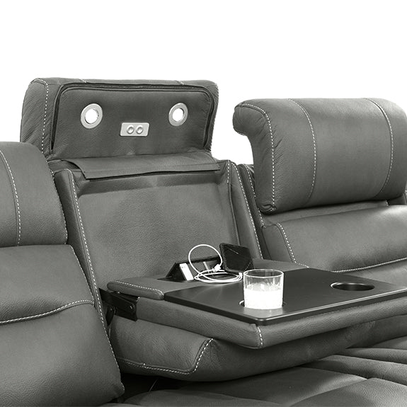 Spielberg 3 Seater Home Theatre Fabric Sofa with Electric Recliner and LHF Chaise - Ash