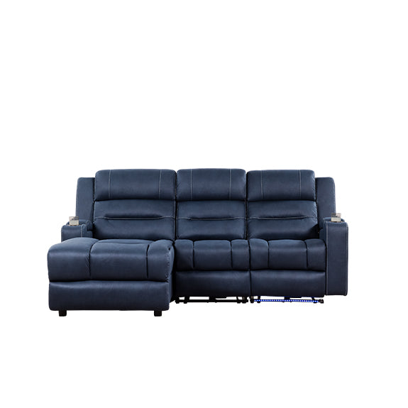 Spielberg 3 Seater Home Theatre Fabric Sofa with Electric Recliner and LHF Chaise - Azure