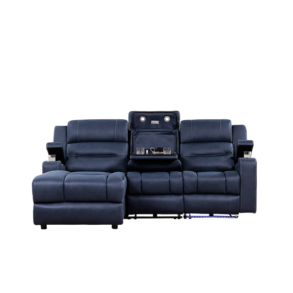 Spielberg 3 Seater Home Theatre Fabric Sofa with Electric Recliner and LHF Chaise - Azure