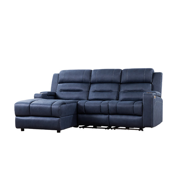 Spielberg 3 Seater Home Theatre Fabric Sofa with Electric Recliner and LHF Chaise - Azure