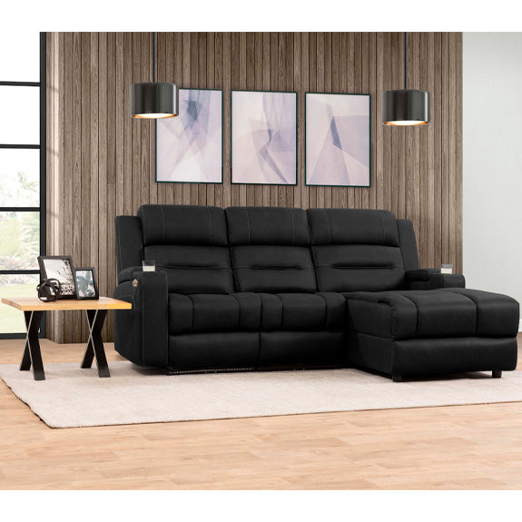Spielberg 3 Seater Fabric Sofa with Electric Recliner and RHF Chaise - Jet