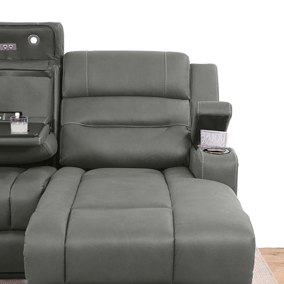 Spielberg 3 Seater Home Theatre Fabric Sofa with Electric Recliner and RHF Chaise - Ash