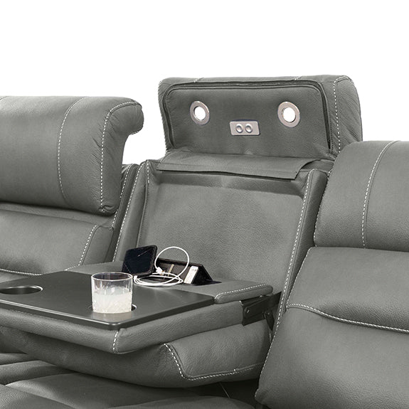 Spielberg 3 Seater Home Theatre Fabric Sofa with Electric Recliner and RHF Chaise - Ash