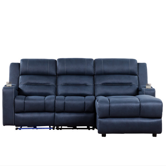 Spielberg 3 Seater Home Theatre Fabric Sofa with Electric Recliner and RHF Chaise - Azure