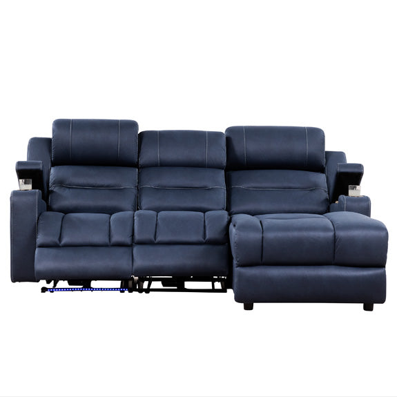 Spielberg 3 Seater Home Theatre Fabric Sofa with Electric Recliner and RHF Chaise - Azure