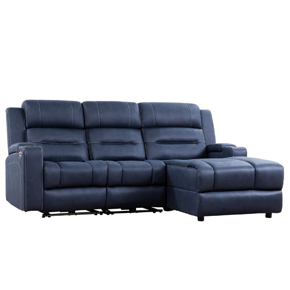 Spielberg 3 Seater Home Theatre Fabric Sofa with Electric Recliner and RHF Chaise - Azure