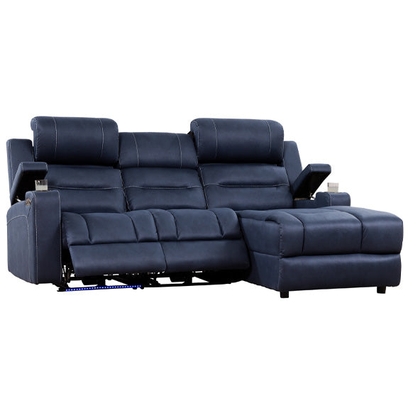 Spielberg 3 Seater Home Theatre Fabric Sofa with Electric Recliner and RHF Chaise - Azure