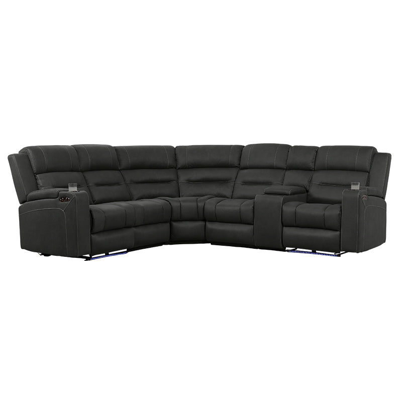 Spielberg 6 Seater Home Theatre Corner Fabric Recliner Lounge – Jet