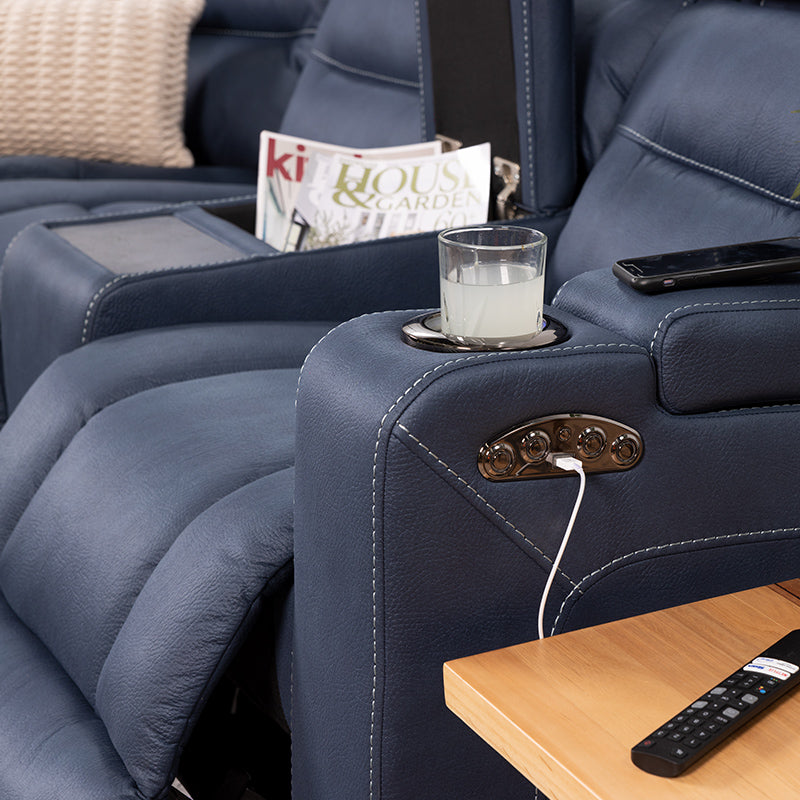 Spielberg 6 Seater Home Theatre Corner Fabric Recliner Lounge – Azure