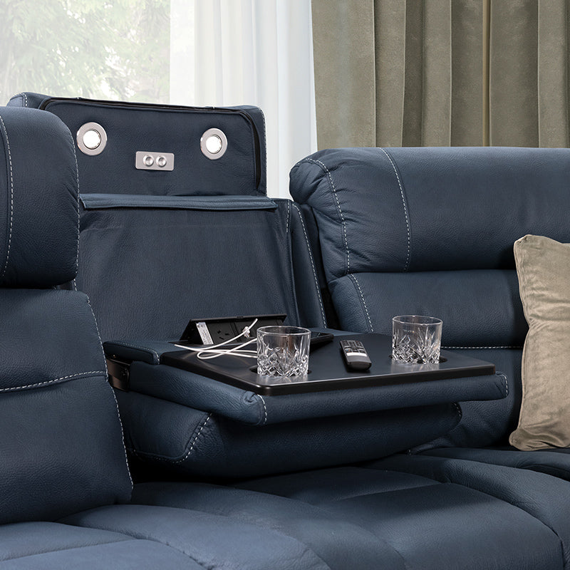 Spielberg 6 Seater Home Theatre Corner Fabric Recliner Lounge – Azure