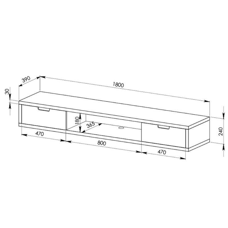 AIR AIR ENTERTAINMENT UNIT WALL MOUNT - 1800X390 - BLACK OAK