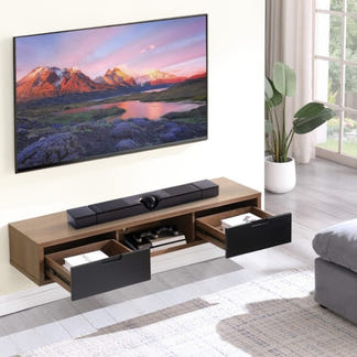 AIR AIR ENTERTAINMENT UNIT WALL MOUNT - 1500X390 - DARK OAK/BLK